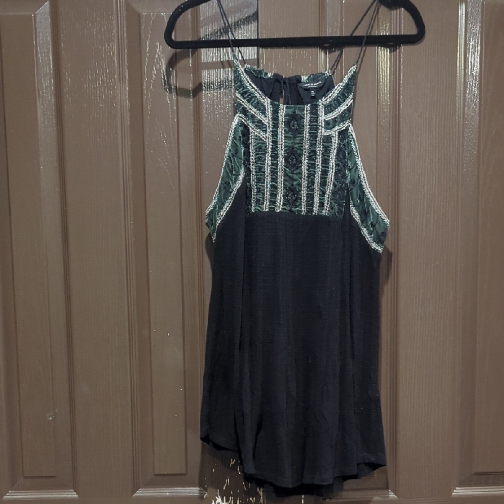 Lucky Brand Boho Black and Green Sleeveless Top